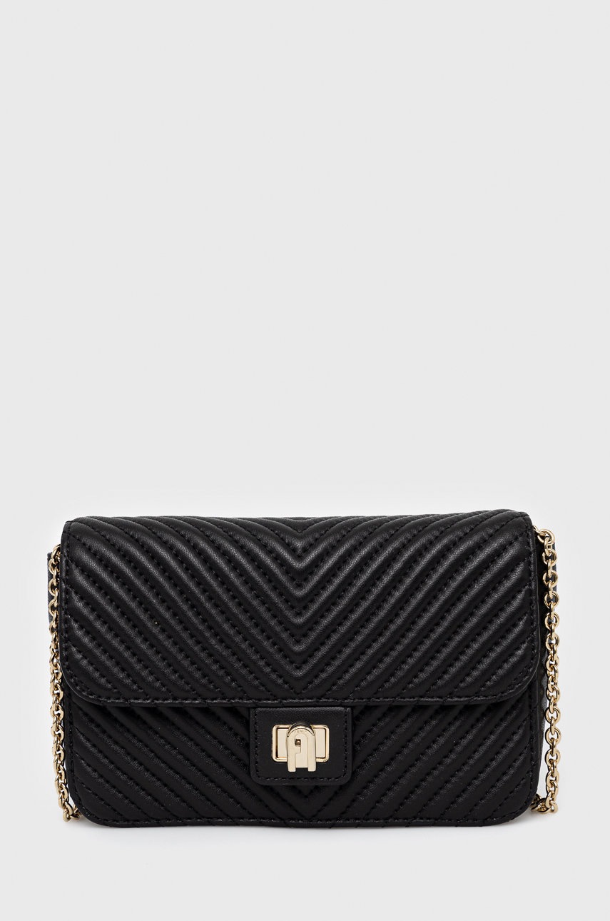 

Кожена чанта Furla в черно, Черен