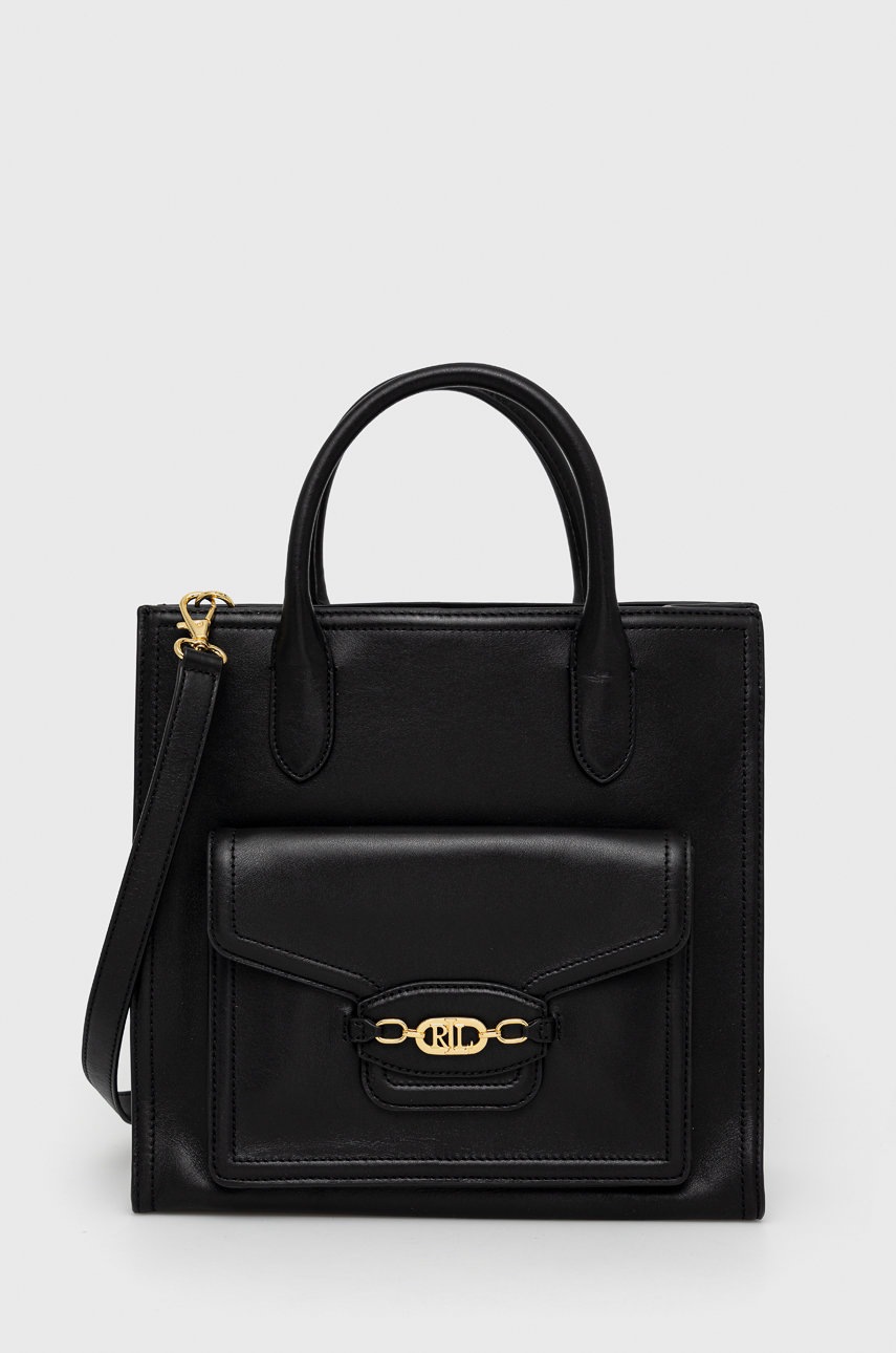 

Кожена чанта Lauren Ralph Lauren в черно, Черен