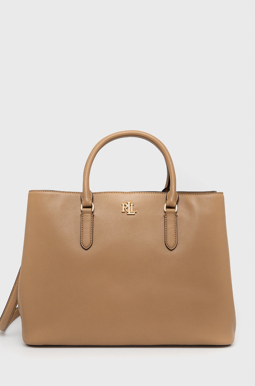 

Кожена чанта Lauren Ralph Lauren в бежово, Бежов