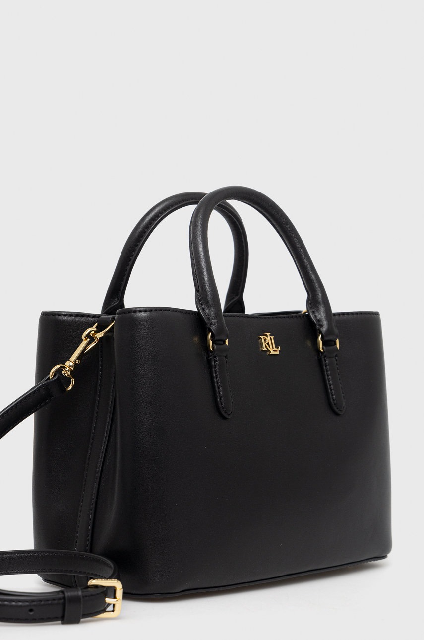 Δερμάτινη τσάντα Lauren Ralph Lauren χρώμα: μαύρο φωτογραφία