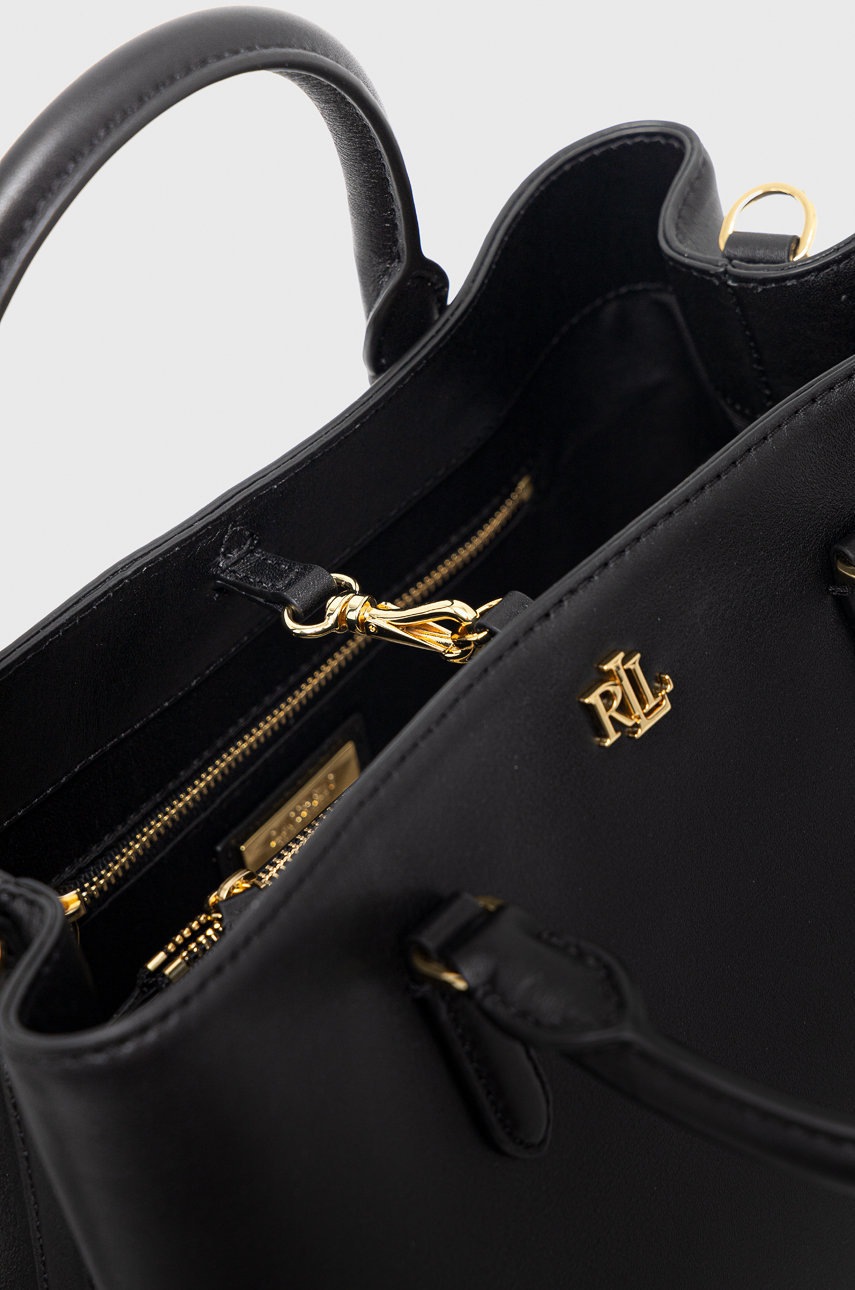Δερμάτινη τσάντα Lauren Ralph Lauren χρώμα: μαύρο φωτογραφία