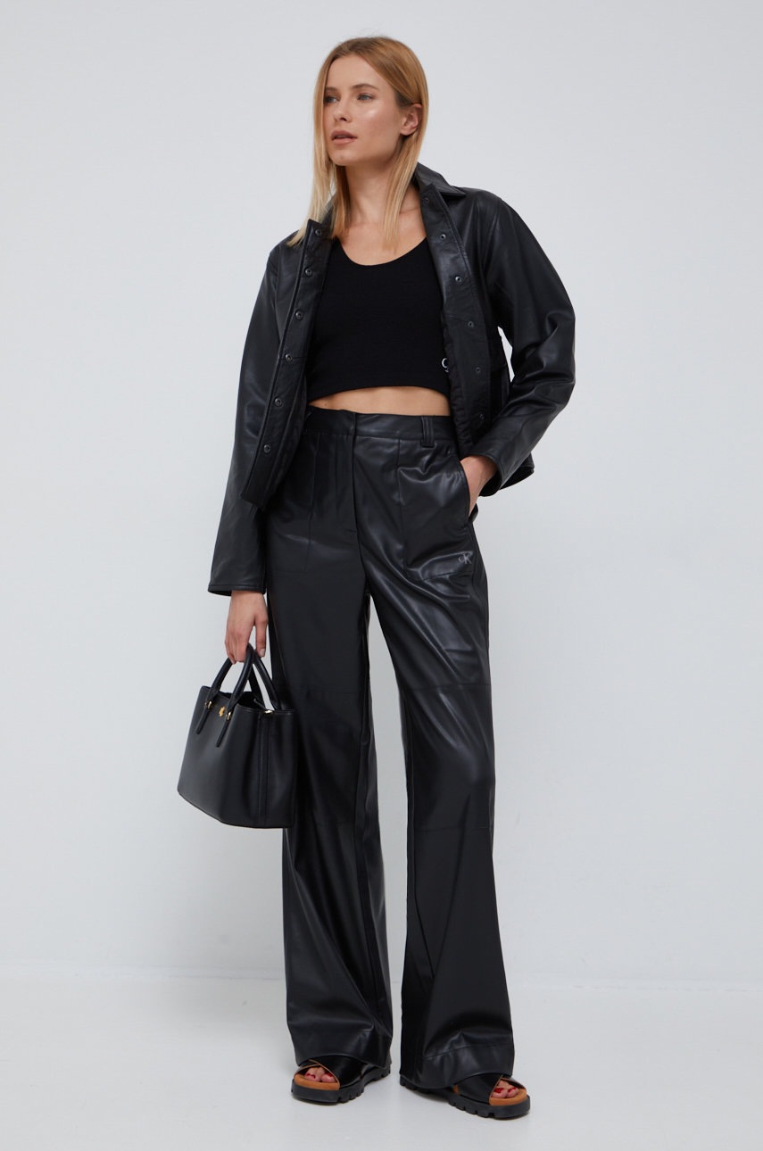 Δερμάτινη τσάντα Lauren Ralph Lauren χρώμα: μαύρο φωτογραφία