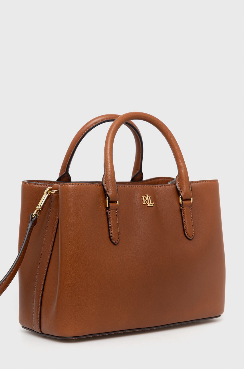 Δερμάτινη τσάντα Lauren Ralph Lauren χρώμα: καφέ φωτογραφία