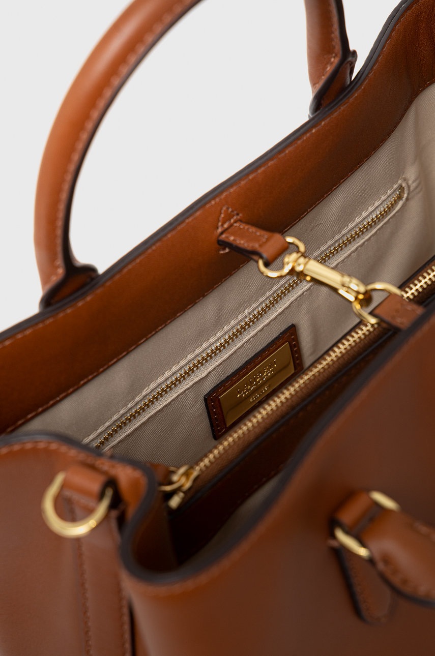 Δερμάτινη τσάντα Lauren Ralph Lauren χρώμα: καφέ φωτογραφία