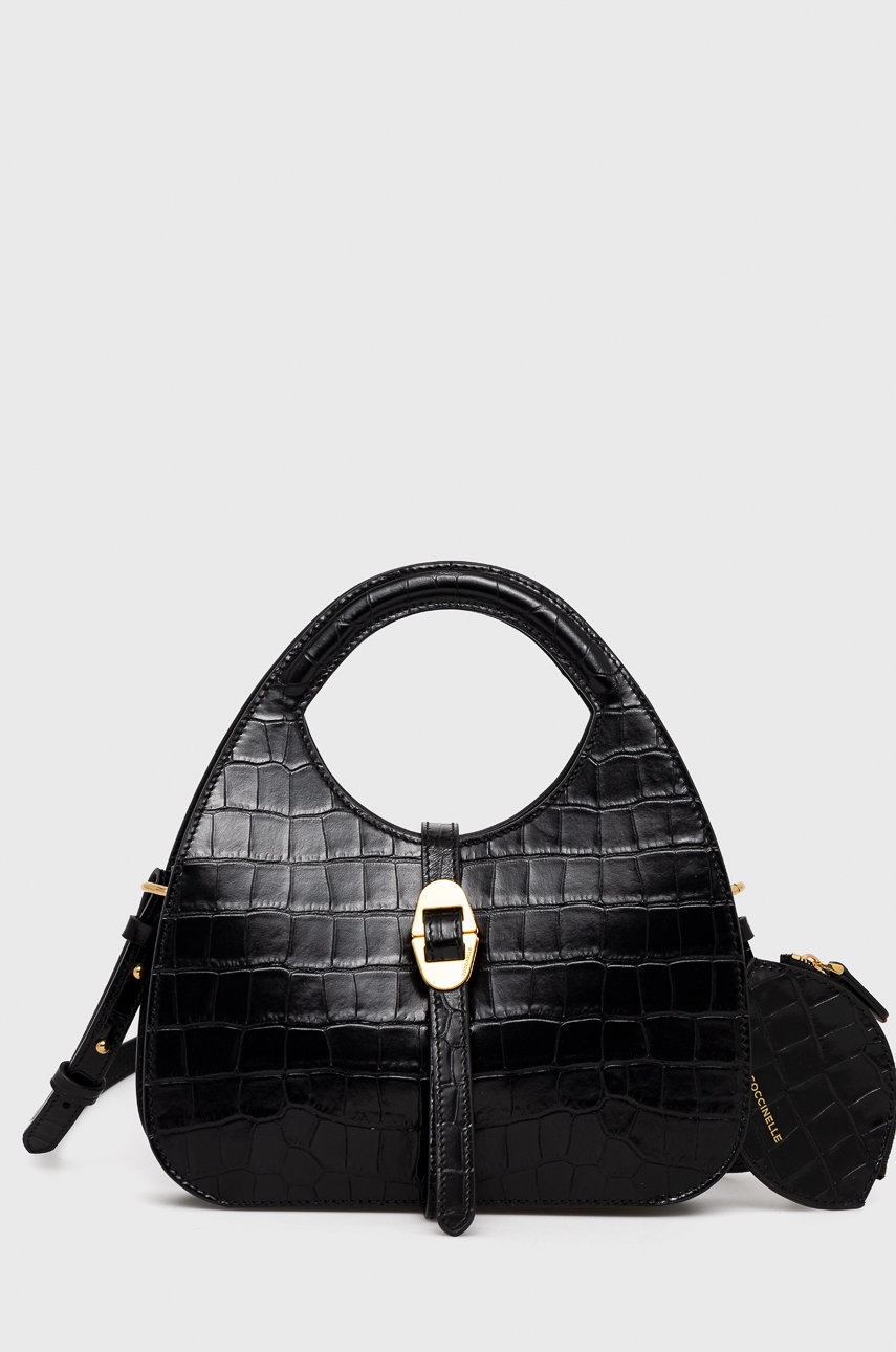 

Кожена чанта Coccinelle в черно, Черен