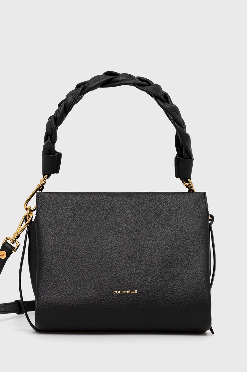 

Кожена чанта Coccinelle в черно, Черен