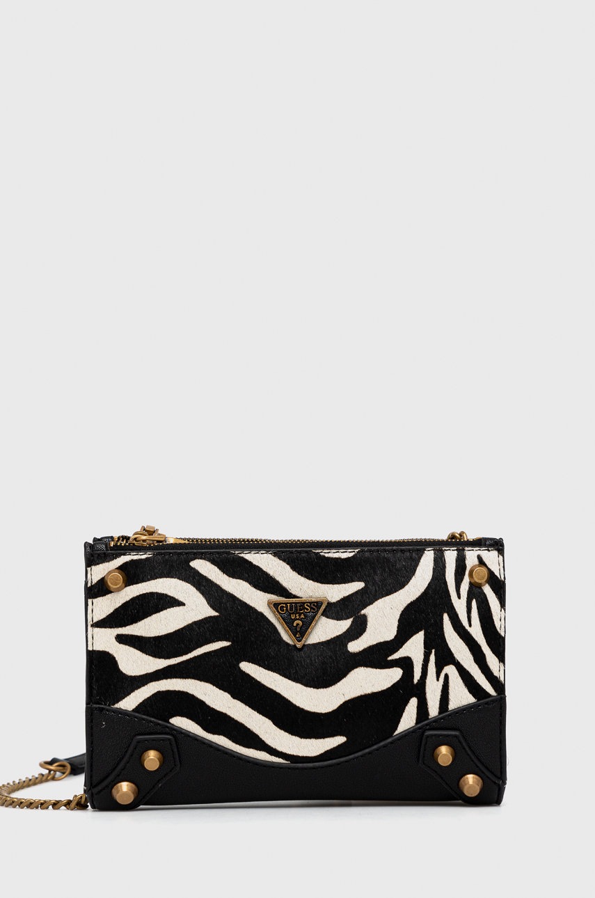

Кожена чанта Guess в черно, Черен