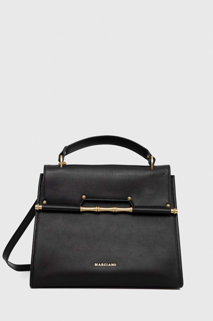 

Кожена чанта Guess в черно, Черен