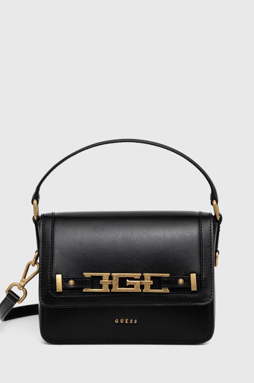 

Кожена чанта Guess в черно, Черен