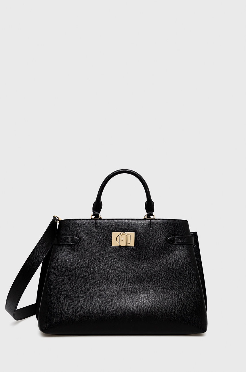 

Кожена чанта Furla в черно, Черен