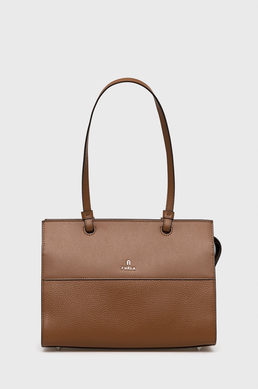 

Кожена чанта Furla в кафяво, Кафяв