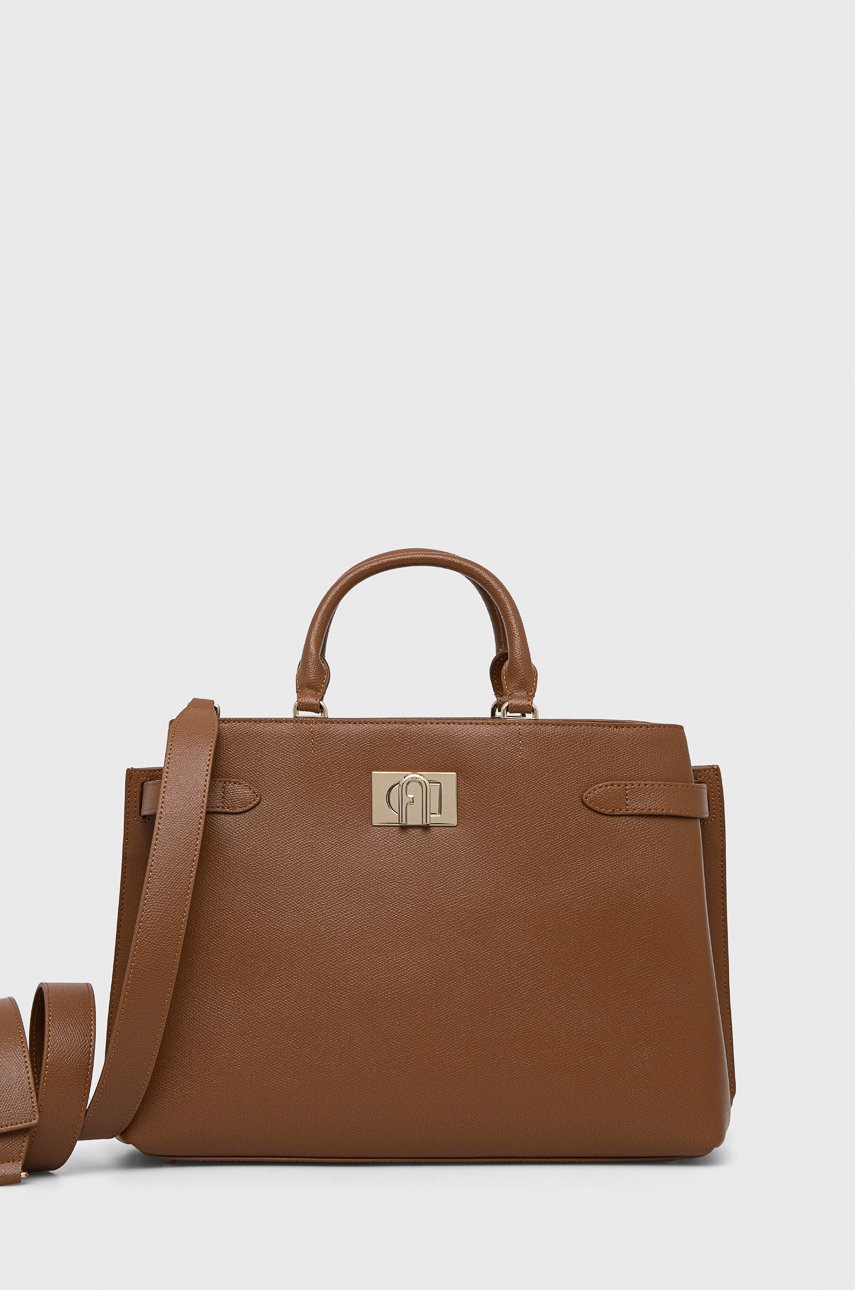 

Кожена чанта Furla в кафяво, Кафяв