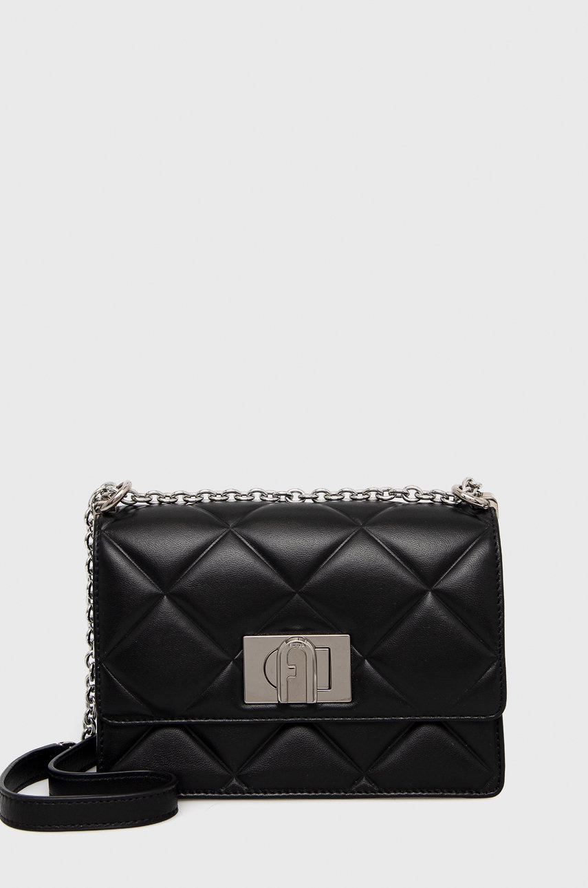 

Кожена чанта Furla в черно, Черен