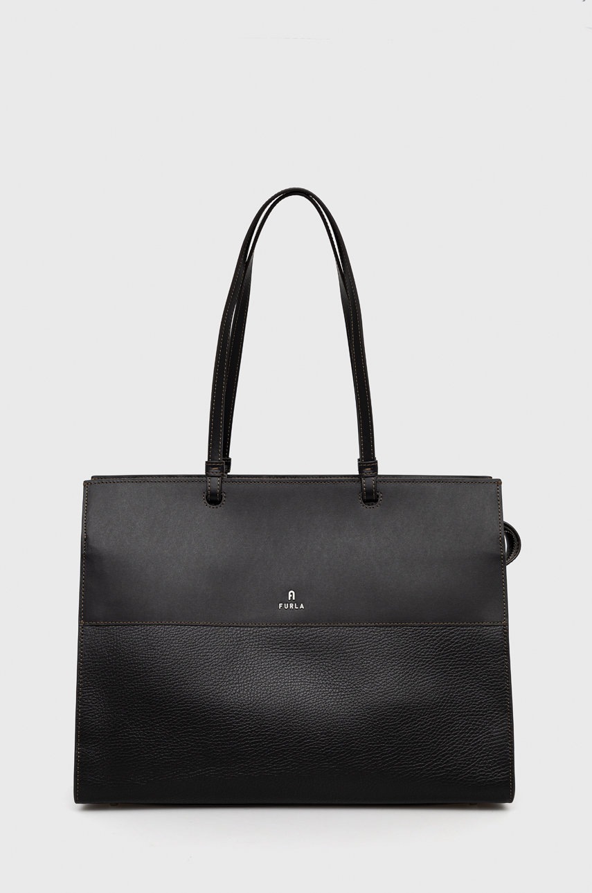 

Кожена чанта Furla в черно, Черен