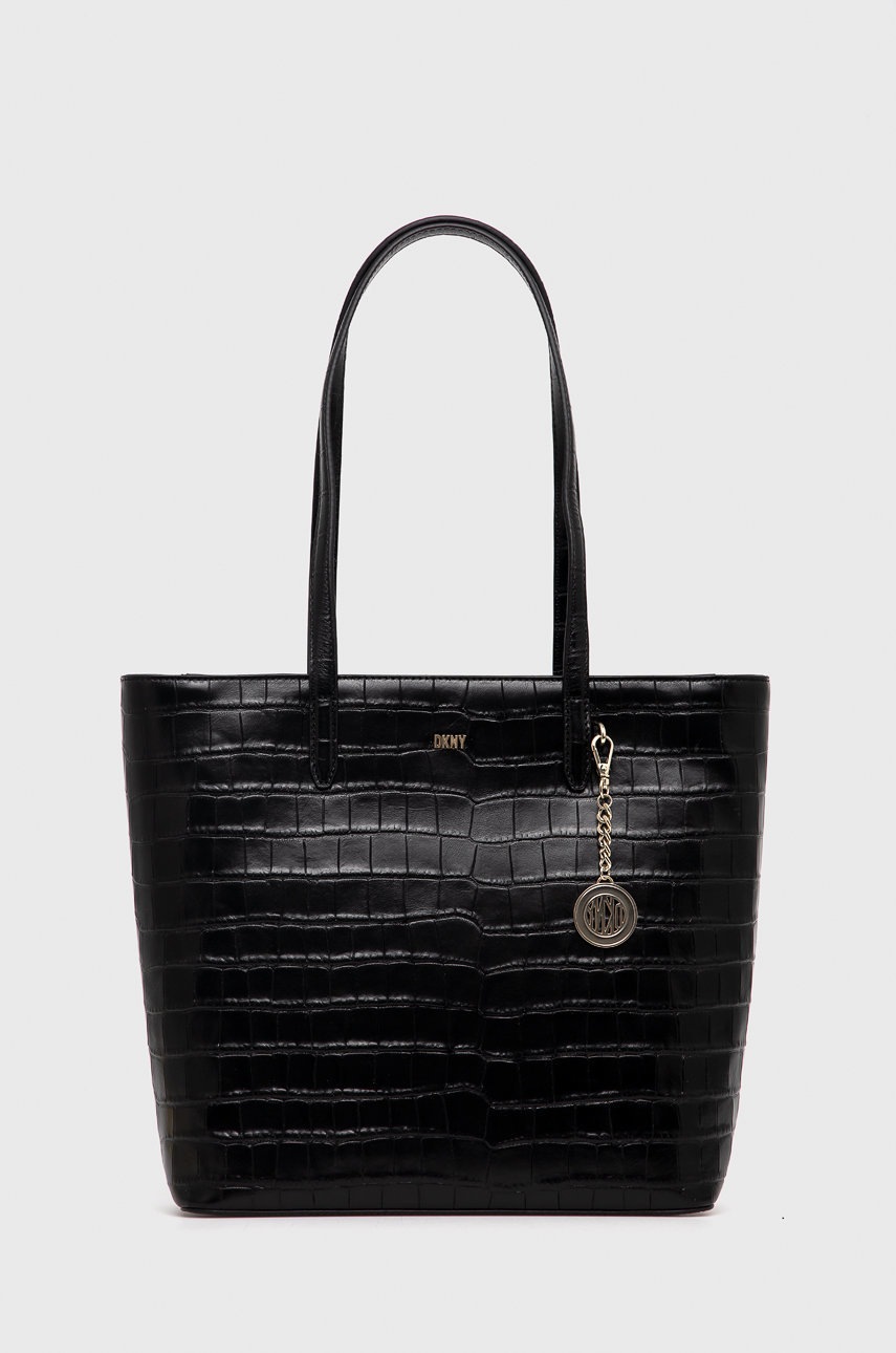 

Кожена чанта Dkny в черно, Черен