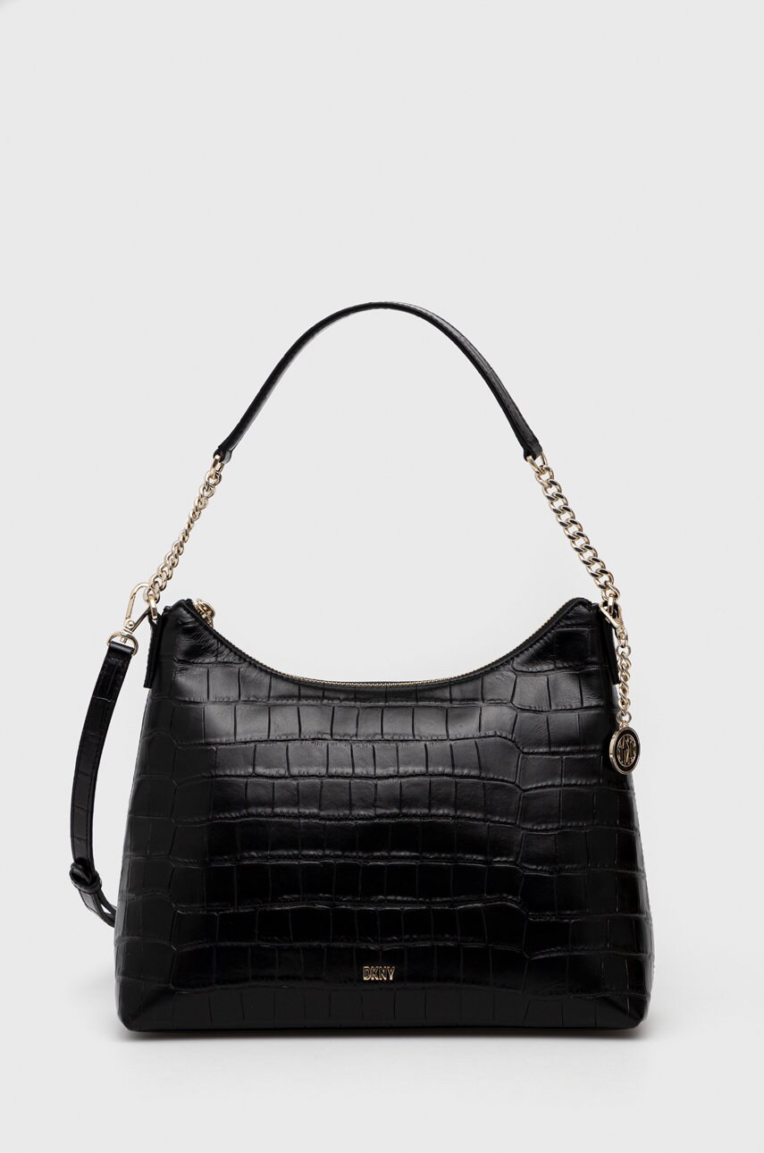 

Кожена чанта Dkny в черно, Черен