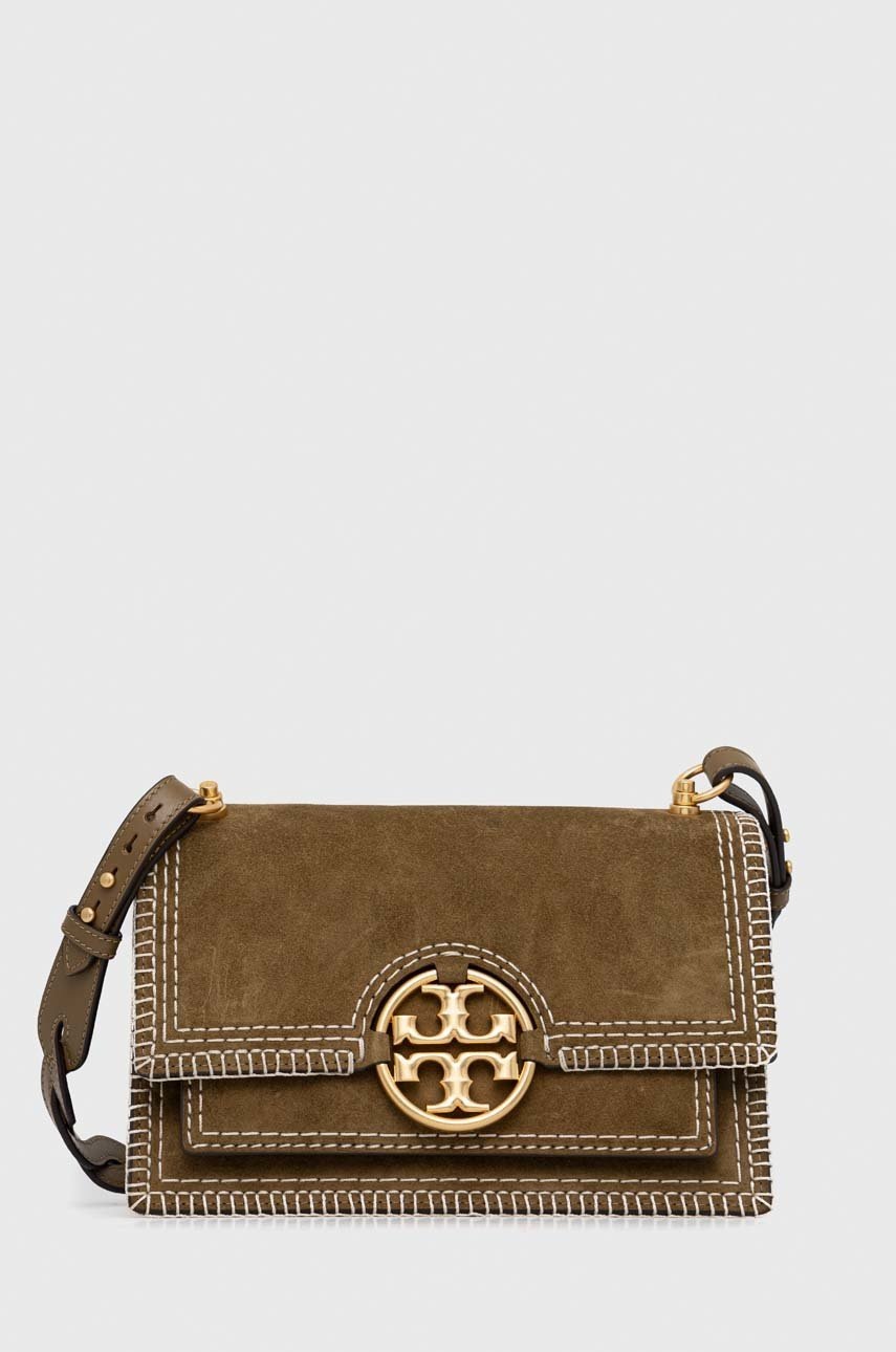 

Велурена чанта Tory Burch в кафяво, Кафяв