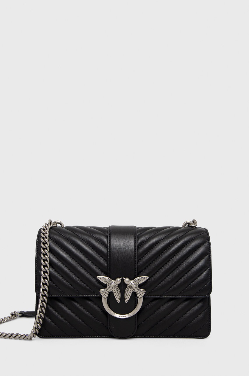 

Кожена чанта Pinko в черно, Черен