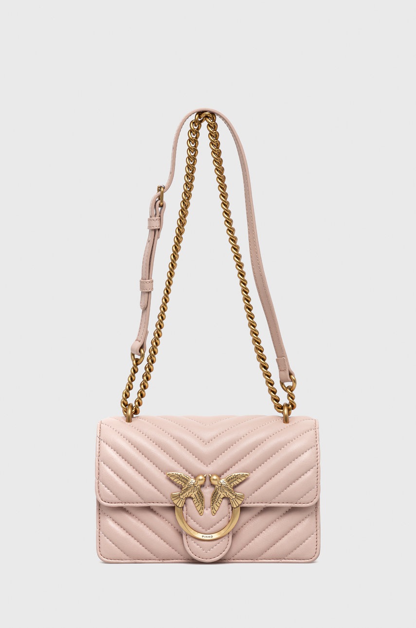 

Кожена чанта Pinko в розово, Розов