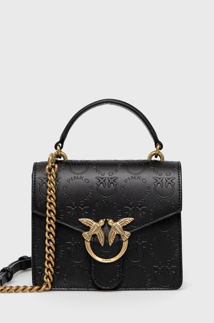 

Кожена чанта Pinko в черно, Черен
