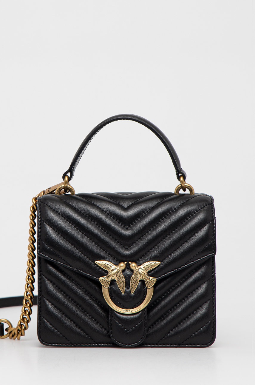

Кожена чанта Pinko в черно, Черен