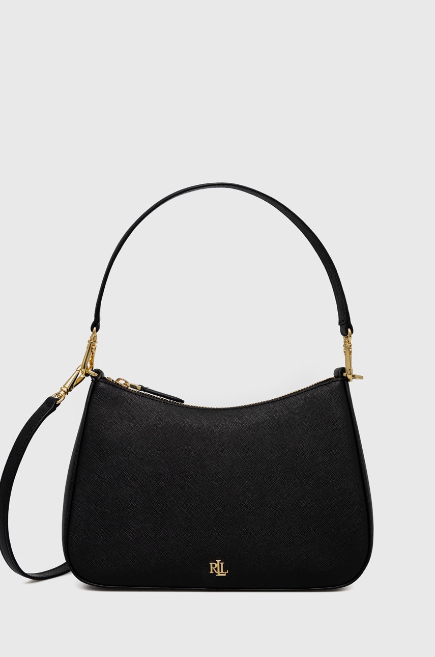 Levně Kožená kabelka Lauren Ralph Lauren černá barva, 431883768008
