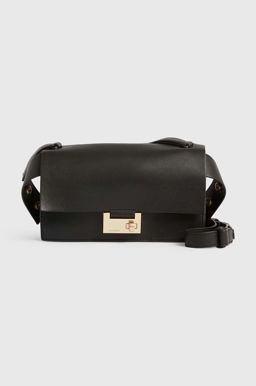 

Кожена чанта AllSaints в черно, Черен