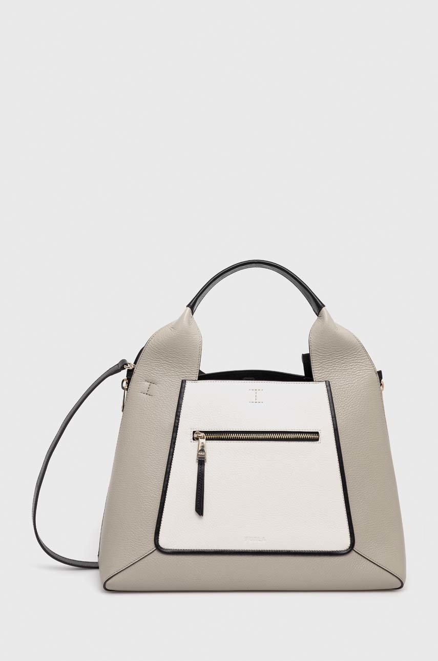 

Кожена чанта Furla Gilda в сиво, Сив