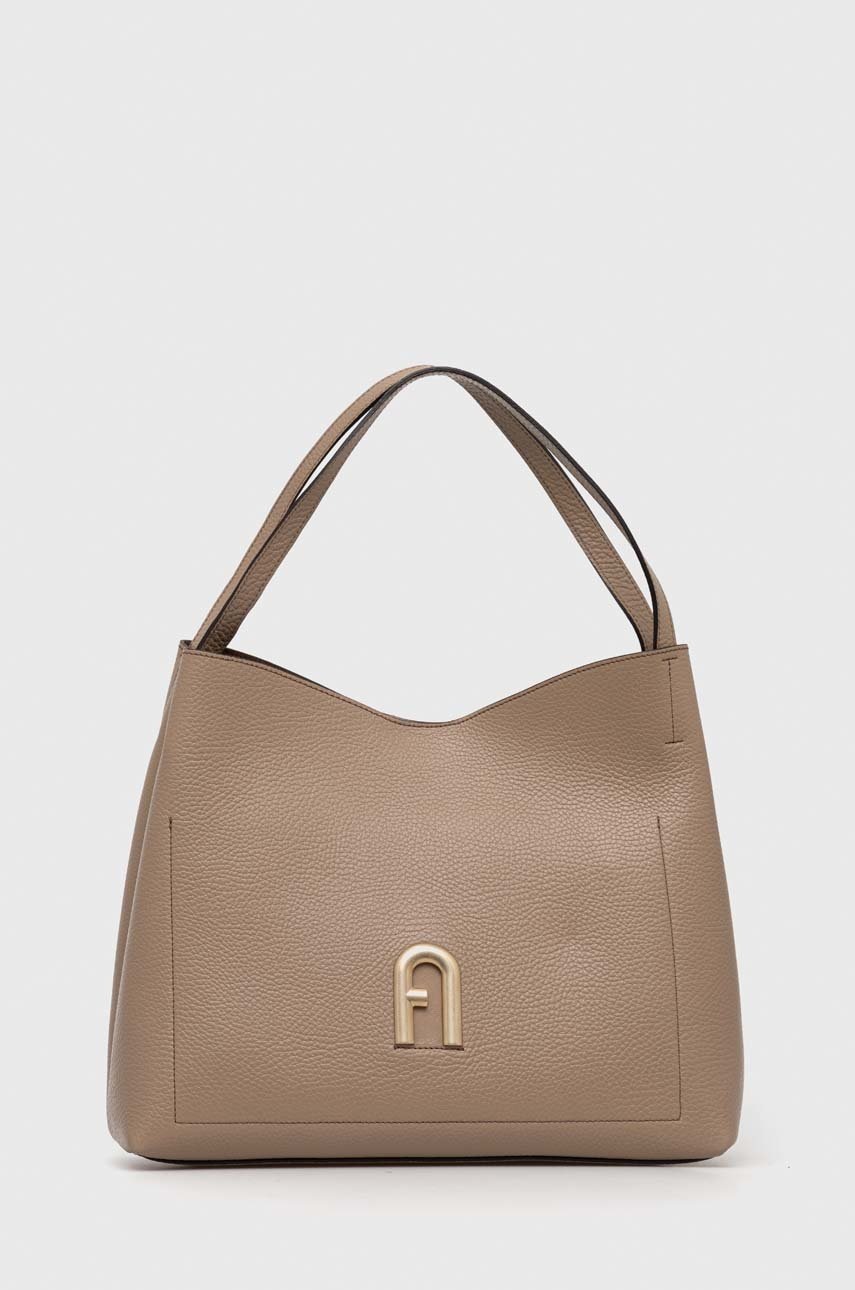 

Кожена чанта Furla Primula в сиво, Сив