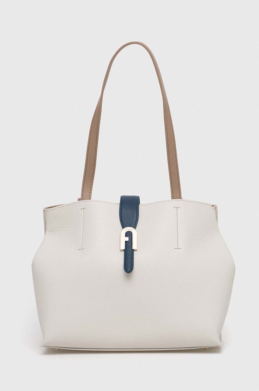 

Кожена чанта Furla Sofia в бяло, Бял