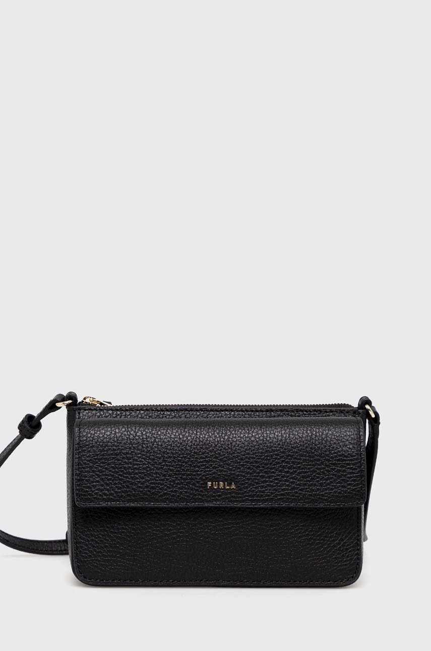 

Кожена чанта Furla в черно, Черен