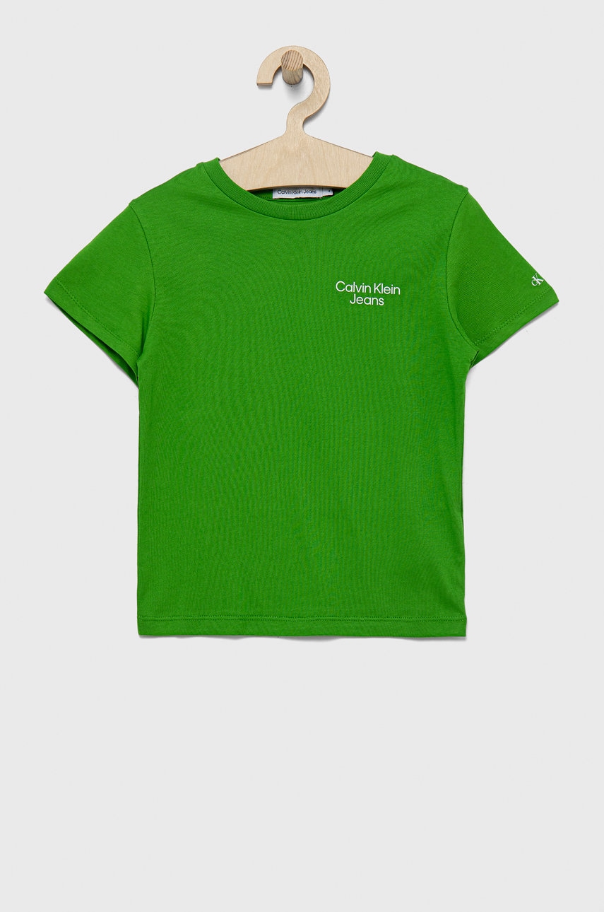 

Детска памучна тениска Calvin Klein Jeans в зелено с принт, Зелен