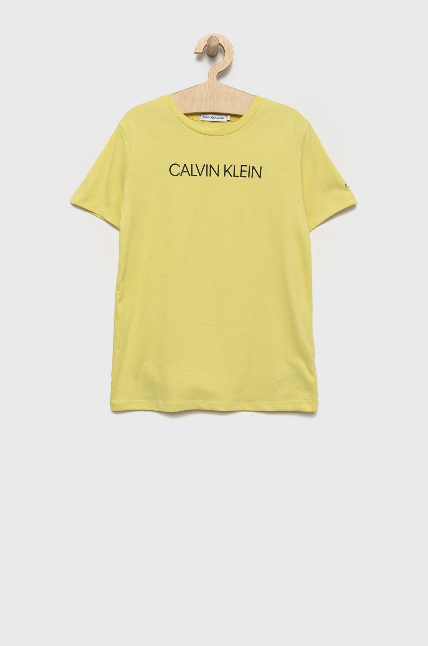 Calvin Klein Jeans t-shirt bawełniany dziecięcy IU0IU00298.9BYY kolor żółty z nadrukiem