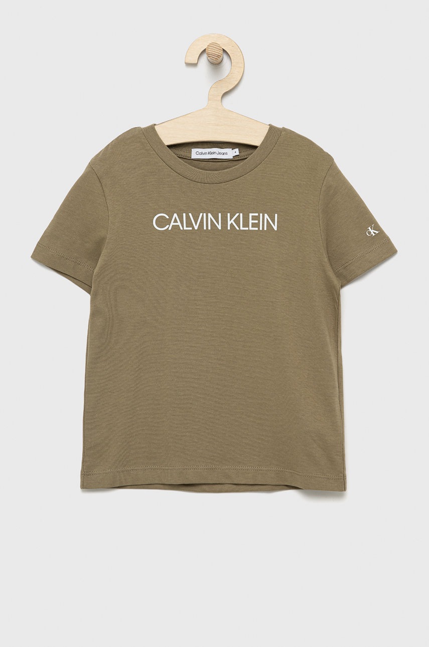 

Детска памучна тениска Calvin Klein Jeans в зелено с принт, Зелен