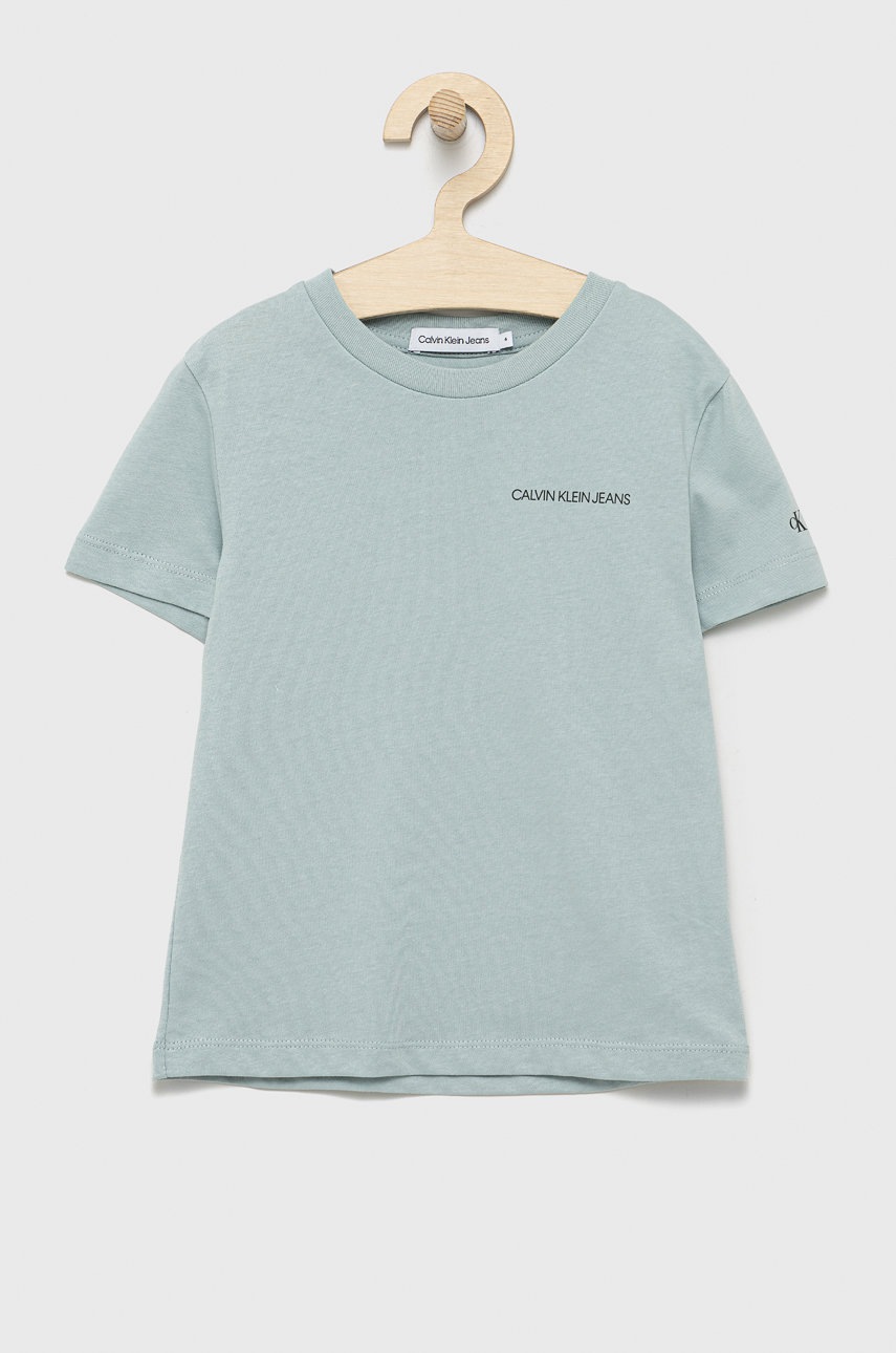 

Детска памучна тениска Calvin Klein Jeans с принт, Син