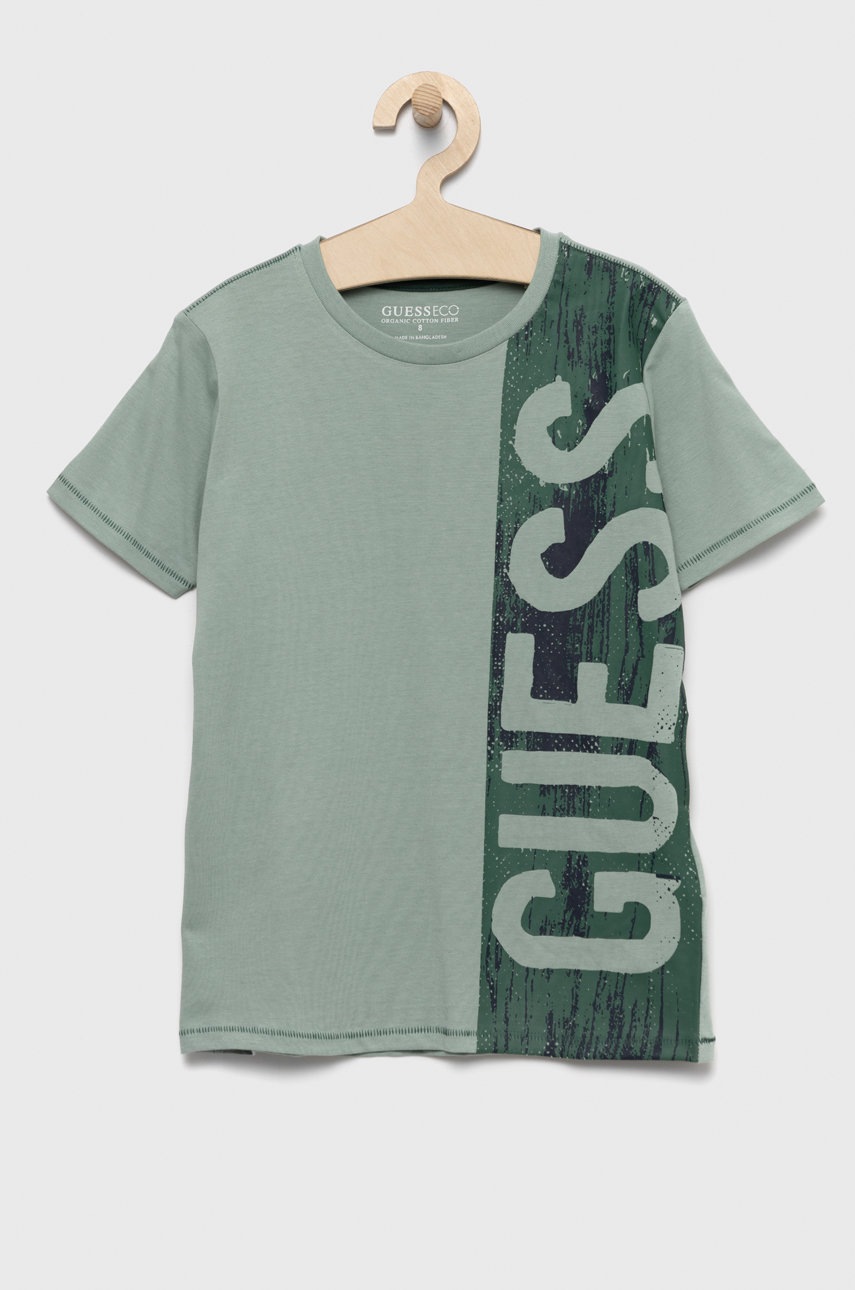 

Памучна тениска Guess в зелено с принт, Зелен