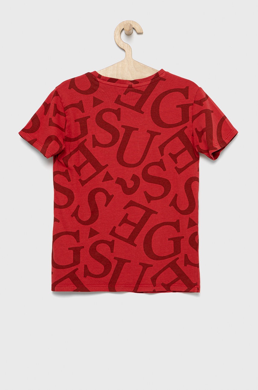 

Дитяча бавовняна футболка Guess колір червоний візерунок