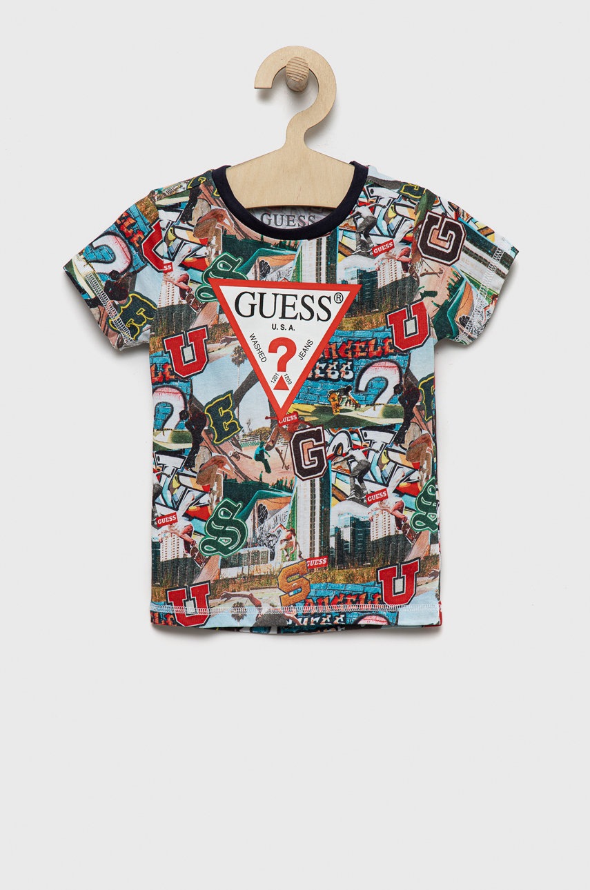 

Детска памучна тениска Guess с десен, Многоцветен