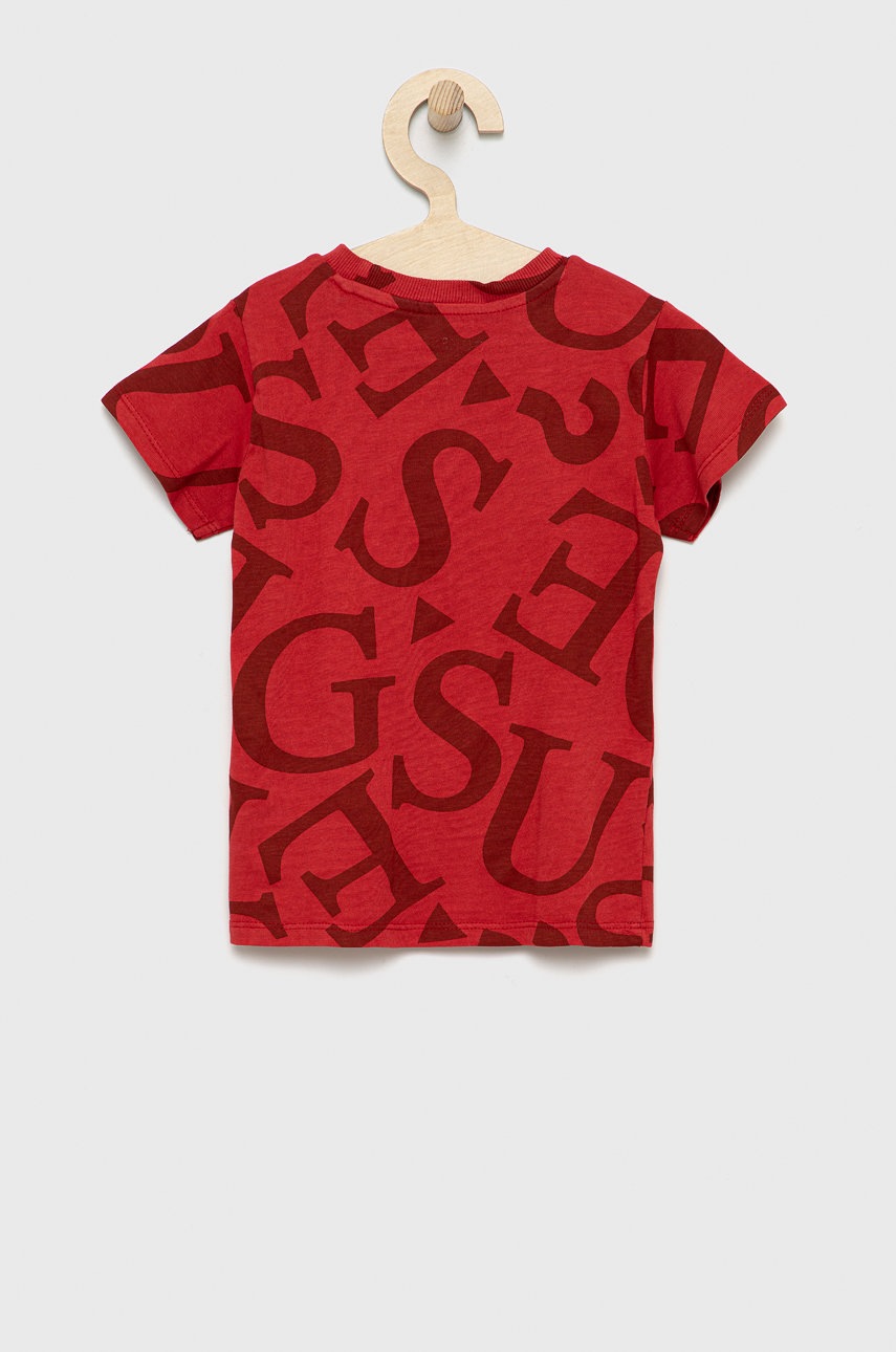 

Дитяча бавовняна футболка Guess колір червоний візерунок