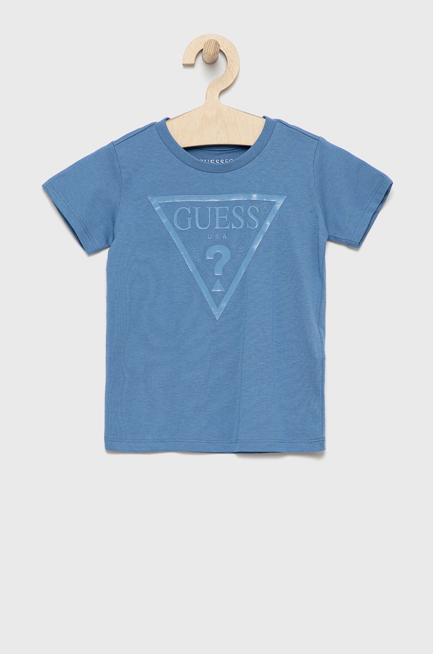 

Детска памучна тениска Guess с принт, Син