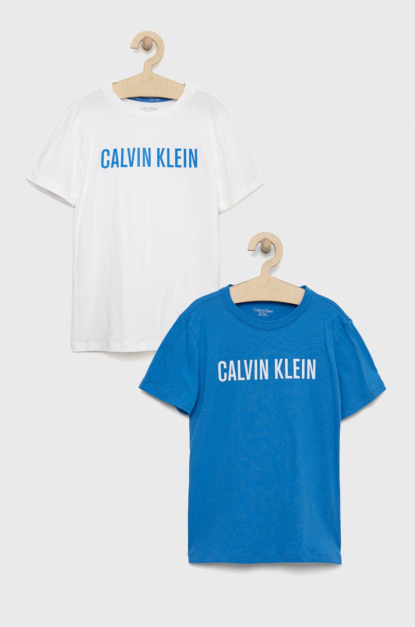 

Детска памучна тениска Calvin Klein Underwear (2 чифта) с принт, Син