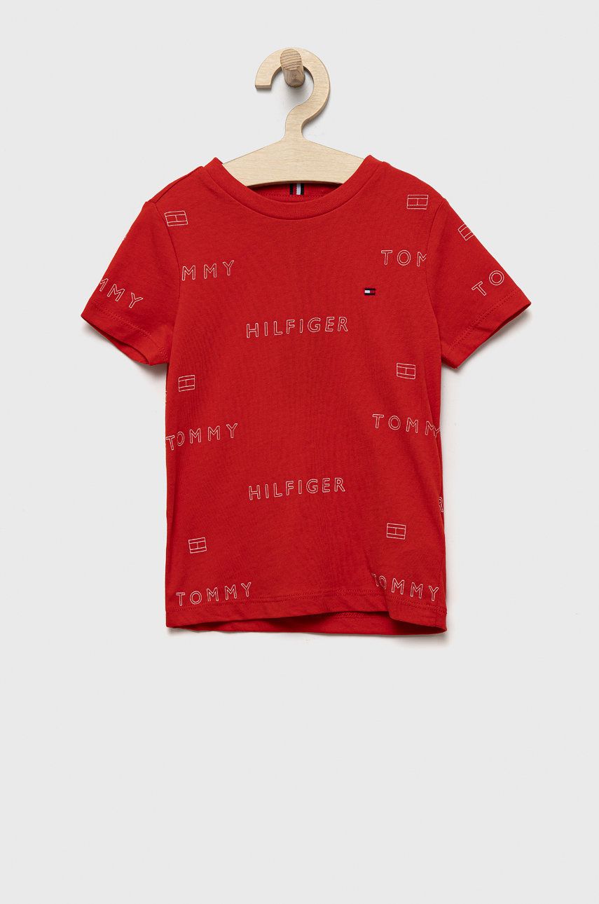 Tommy Hilfiger t-shirt bawełniany dziecięcy kolor czerwony wzorzysty