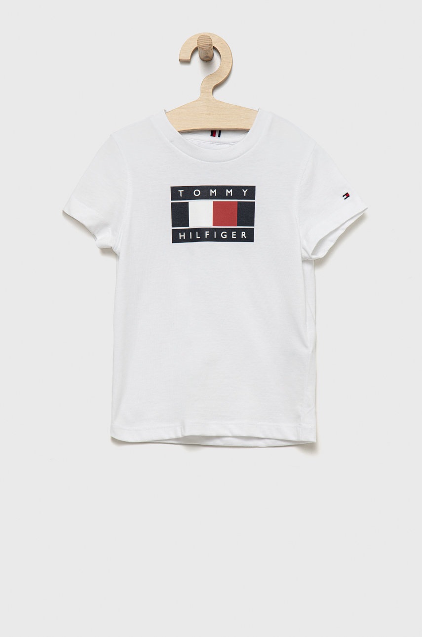 

Детска памучна тениска Tommy Hilfiger в бяло с принт, Бял
