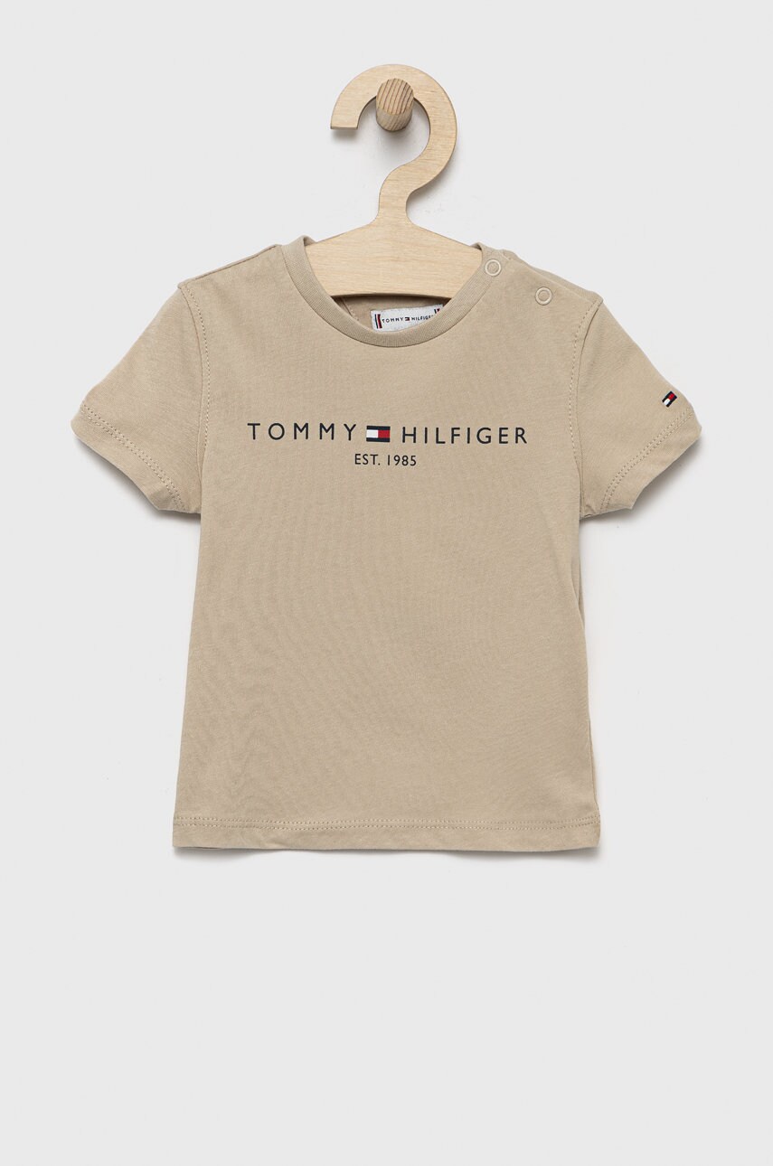

Детска памучна тениска Tommy Hilfiger в бежово с принт, Бежов
