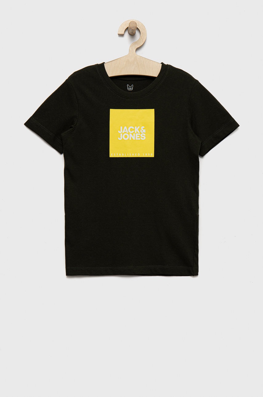 

Детска памучна тениска Jack & Jones в зелено с принт, Зелен