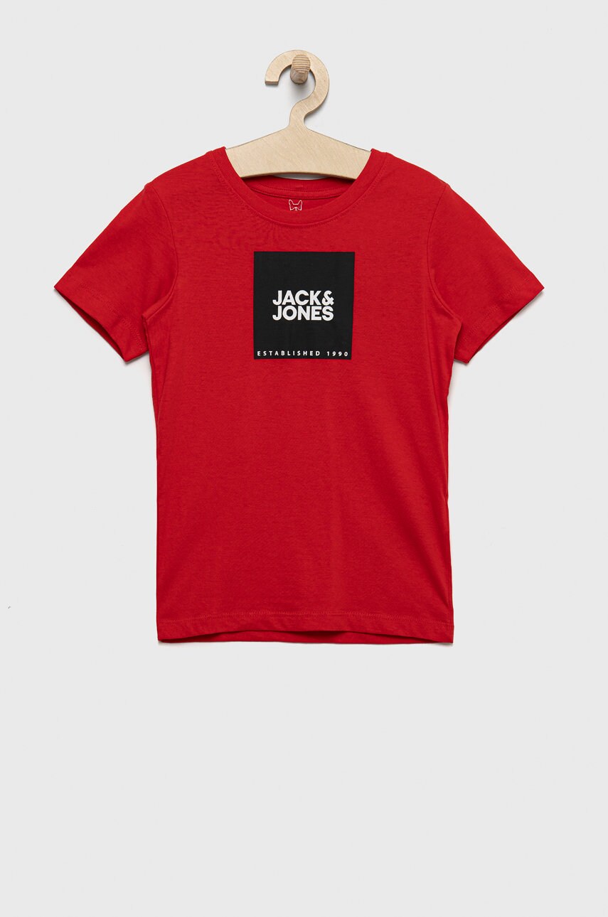

Детска памучна тениска Jack & Jones в червено с принт, Червен