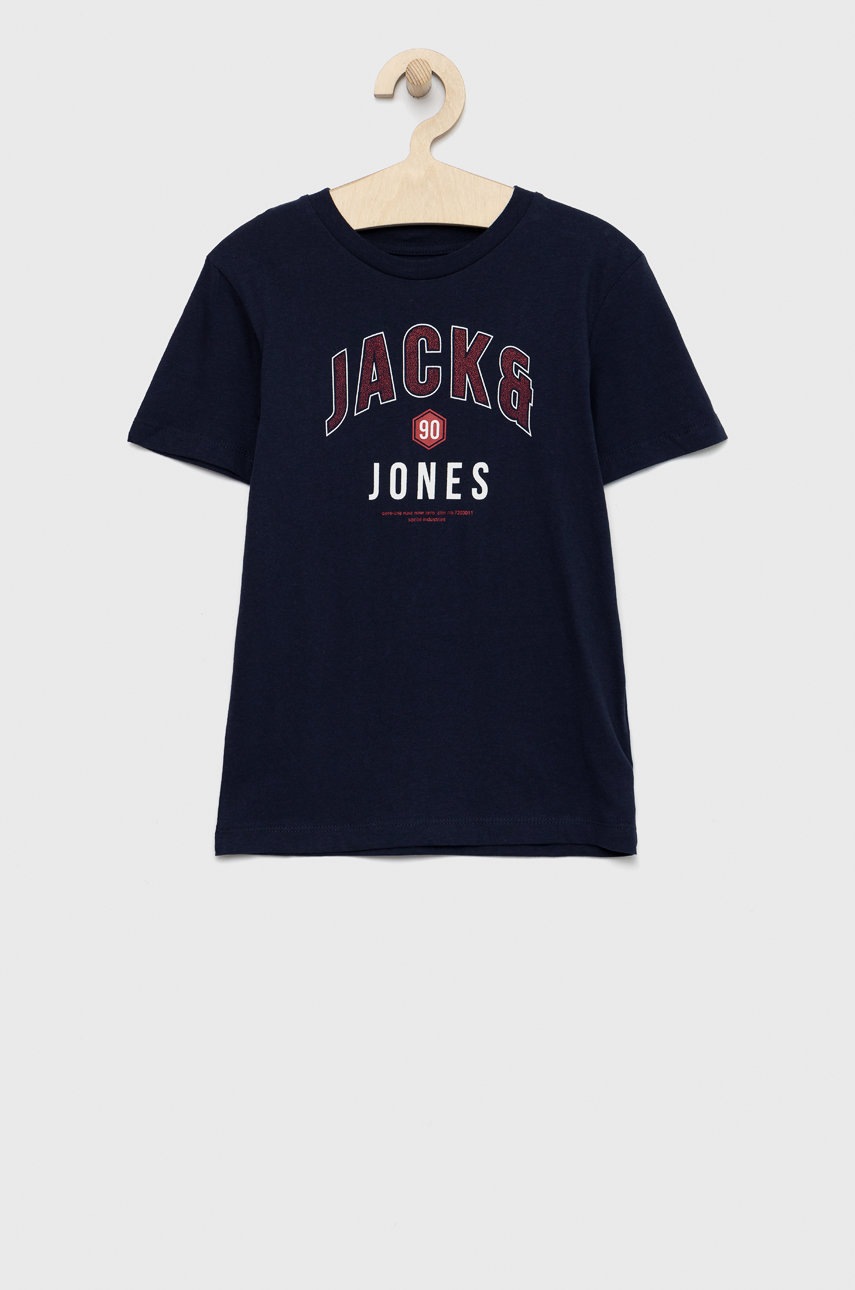 

Детска памучна тениска Jack & Jones в тъмносиньо с принт, Тъмносин