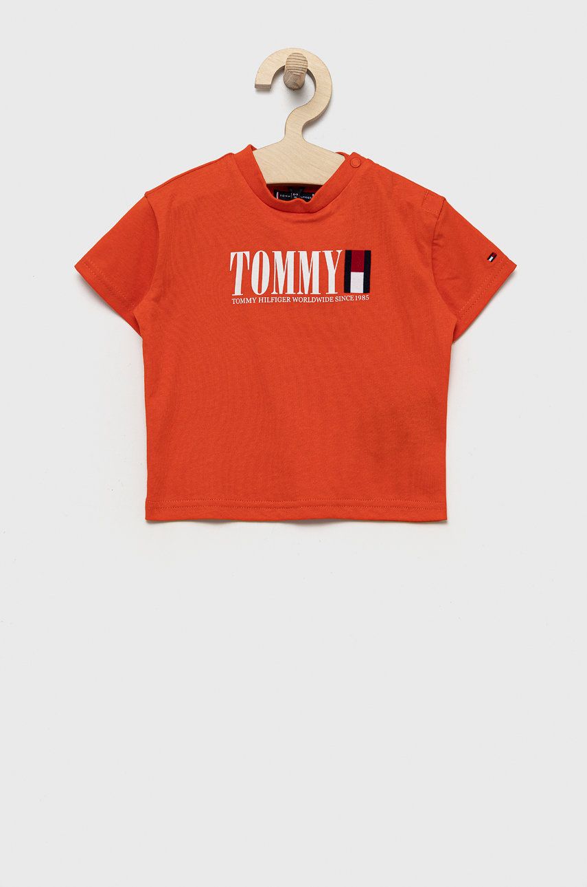 Dětské bavlněné tričko Tommy Hilfiger oranžová barva, s potiskem - oranžová -  100% Bavlna
