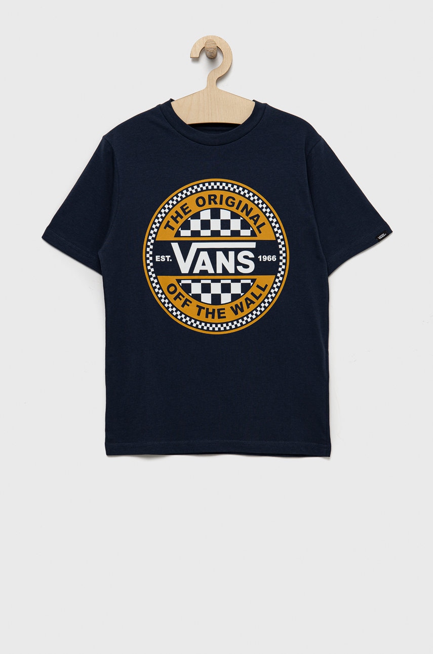 Vans tricou din bumbac culoarea albastru marin, cu imprimeu
