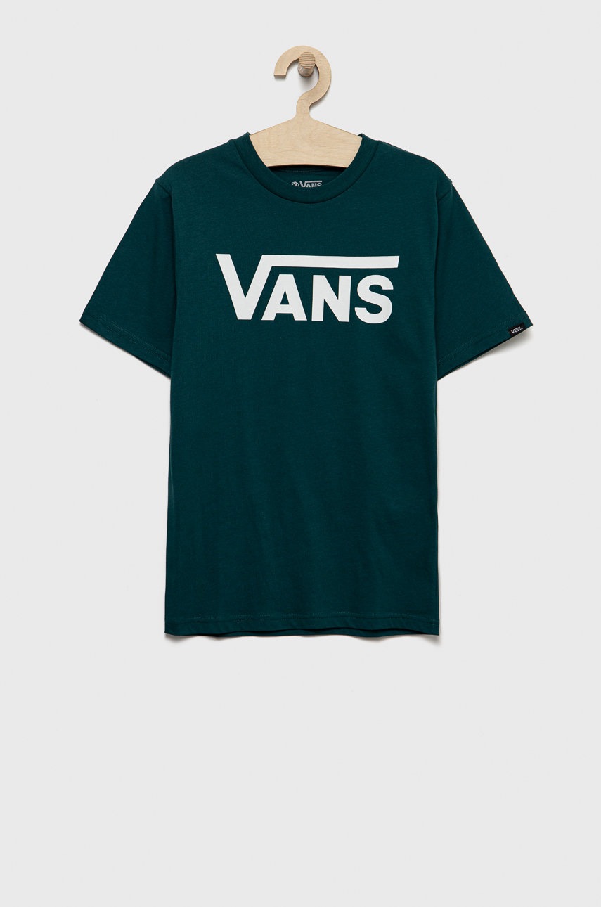 

Детска памучна тениска Vans в зелено с принт, Зелен
